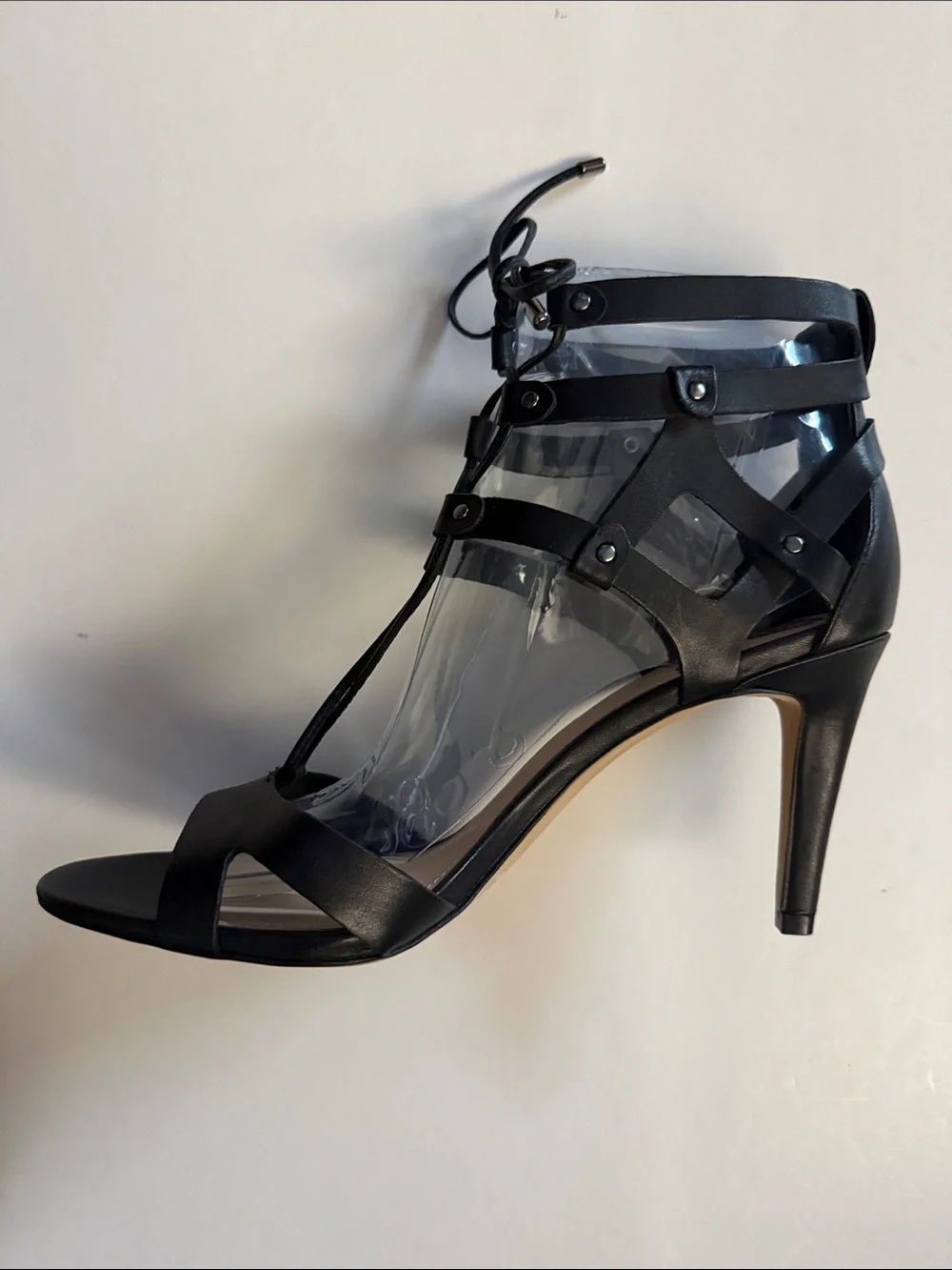NWT VINCE CAMUTO CLARAN Black Leather Lace-Up High Heel Sandals, 9/39